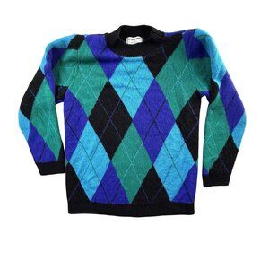 Vintage Alfred Dunner Sweater Womens Small Argyle Mock Neck Knit Pullover USA